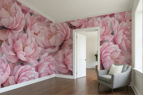 Full Bloom Peonies — Bold Florals Luxury Wallpaper Mural | Wall Treatments by ELLE WALLS