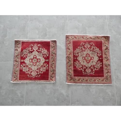 1970s Vintage Miniature Turkish Rugs - a Pair | Small Rug in Rugs by Vintage Pillows Store. Item composed of cotton