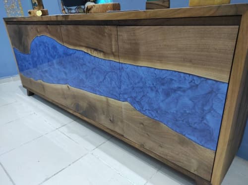 Walnut Wood Epoxy TV Unit, Epoxy Resin Console, Luxury | Dining Table in Tables by LuxuryEpoxyFurniture. Item made of wood with synthetic