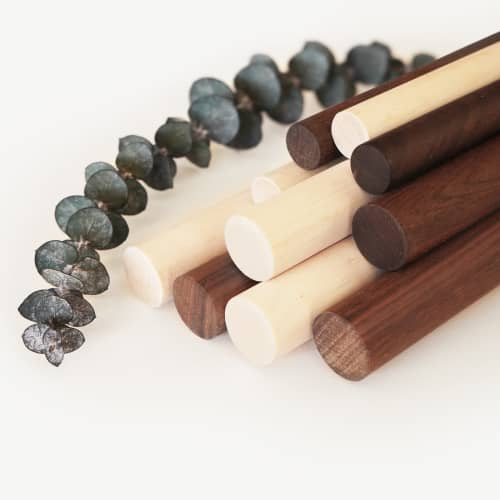 Wooden Dowels | Hardware by Keyaiira | leather + fiber | Artist Studio in Santa Rosa. Item composed of walnut