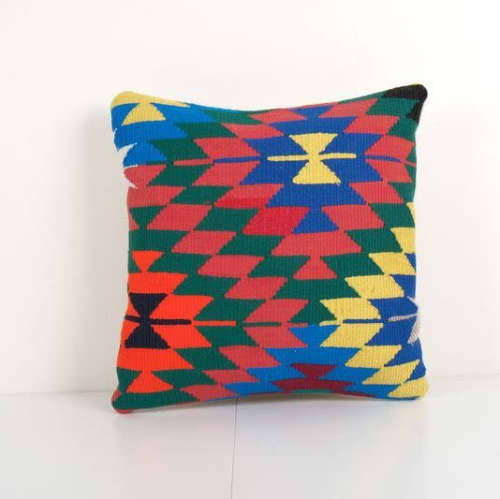 Decorative Turkish Kilim Pillow Cover, Geometric Organic Woo | Cushion in Pillows by Vintage Pillows Store
