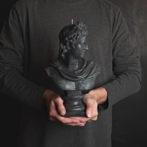 Black Apollo XL Greek God Head Candle - Roman Bust Figure | Ornament in Decorative Objects by Agora Home. Item in minimalism or contemporary style