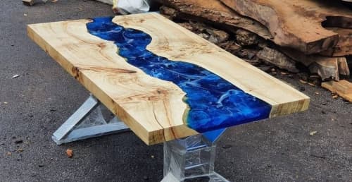 Resin Coffee Table, Epoxy Dining Table, Blue White Ocean | Tables by LuxuryEpoxyFurniture. Item composed of wood & synthetic