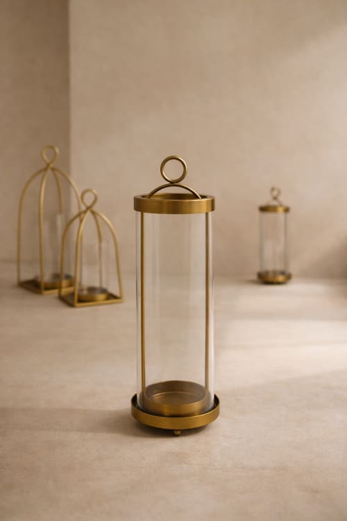 Orbit Hurricane Candle Holder — Antique Brass Finish | Decorative Objects by Raíz Studio