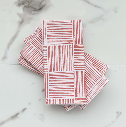 Dinner Napkins (set of 4) - Striped, Coral | Linens & Bedding by Mended. Item made of cotton