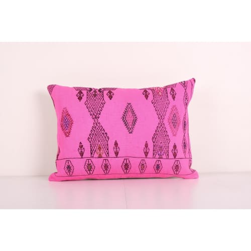 Anatolian Wool Pink Lumbar Kilim Pillow Cover, Decorative Tu | Cushion in Pillows by Vintage Pillows Store