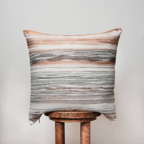Orange & Black Embroidered Abstract Stripes Pillow 20x20 | Pillows by Vantage Design