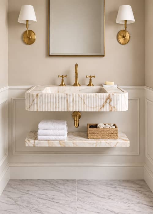 Calacatta Gold Marble Sink with Shelf | Water Fixtures by Vero Marble