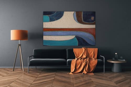 Horizontal midcentury modern painting original horizontal | Oil And Acrylic Painting in Paintings by Berez Art. Item composed of canvas in minimalism or mid century modern style