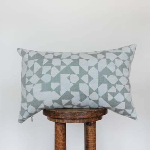 Turquoise & Blue Geometric Wool Lumbar Pillow 14x22 | Pillows by Vantage Design