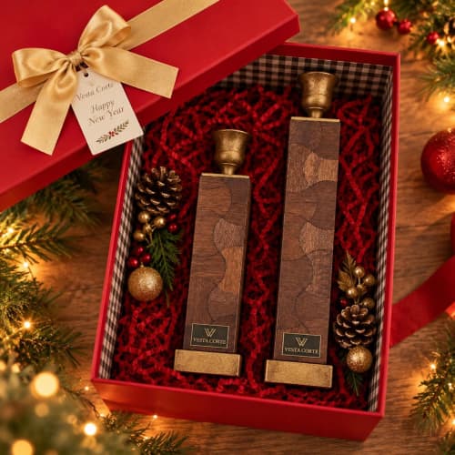 Wooden Candle Holders Set of 2 – Christmas Gift Box, Handmade Holiday Gift Edition | Serving Tray in Serveware by Vesta Corte