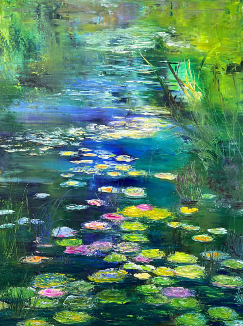 Lily River | Oil And Acrylic Painting in Paintings by Checa Art. Item made of canvas