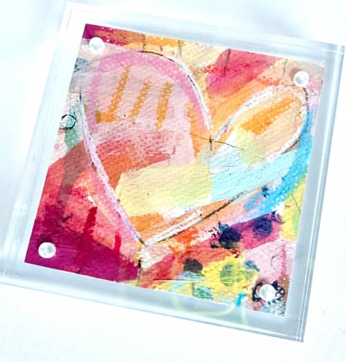 Acrylic Block Heart Painting: Loud Love (No. 1 of 10) | Mixed Media in Paintings by carrie song