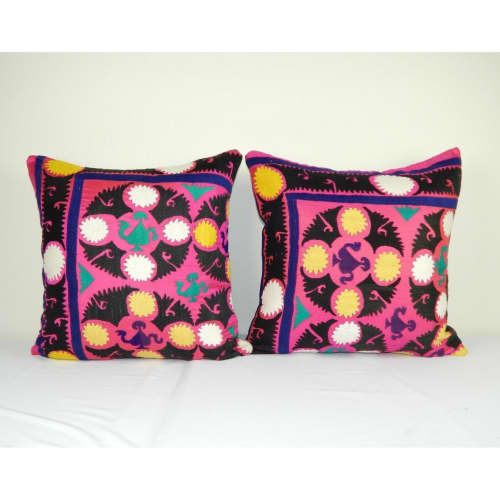 Pair Old Suzani Pillow Case Made From Samarkand Suzani | Sham in Linens & Bedding by Vintage Pillows Store. Item made of cotton with fiber