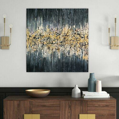 Large abstract expressionist art black gray gold textured | Oil And Acrylic Painting in Paintings by Berez Art. Item made of canvas