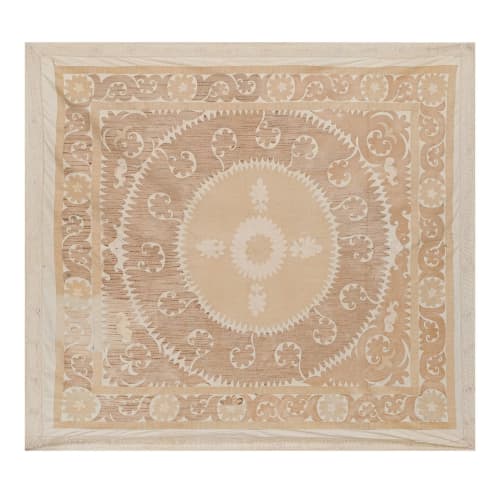Vintage Moonstone Pink Suzani Bedspread, Pastel Old Embroide | Tablecloth in Linens & Bedding by Vintage Pillows Store