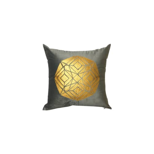 Grey Velvet Handprinted Square Pillow | Pillows by Britny Lizet. Item made of fabric compatible with boho and contemporary style