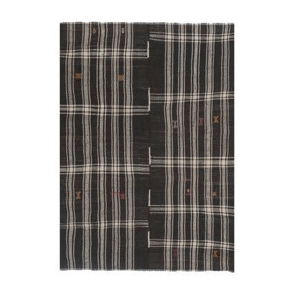 Vintage Black & White Striped Goat Hair Kilim Rug 8'1'' X 10 | Area Rug in Rugs by Vintage Pillows Store