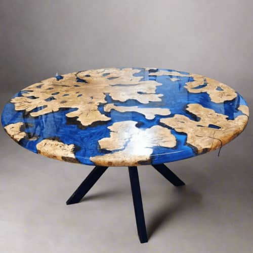 Round Epoxy Dining Table | Tables by Ironscustomwood. Item made of wood with synthetic