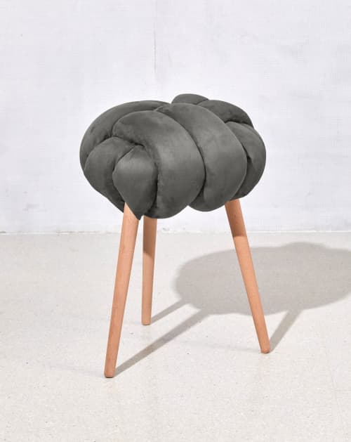 Graphite Vegan Suede Knot Stool | Chairs by Knots Studio. Item made of wood & fabric