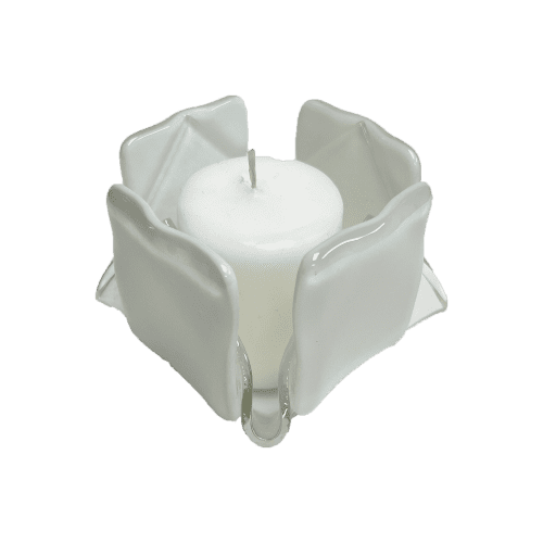 White Opalescent Glass Candleholder | Candle Holder in Decorative Objects by Sand & Iron