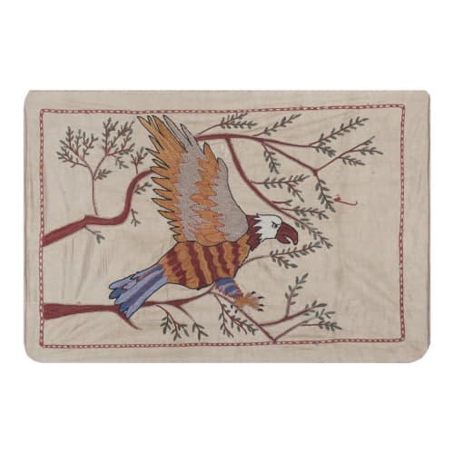 Silk Suzani Hawk Tapestry on the Branch, Pictorial Suzani Wa | Tablecloth in Linens & Bedding by Vintage Pillows Store