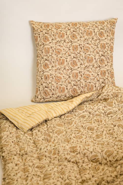 Honey Bloom Kalamkari Pillow | Pillows by Ninéh