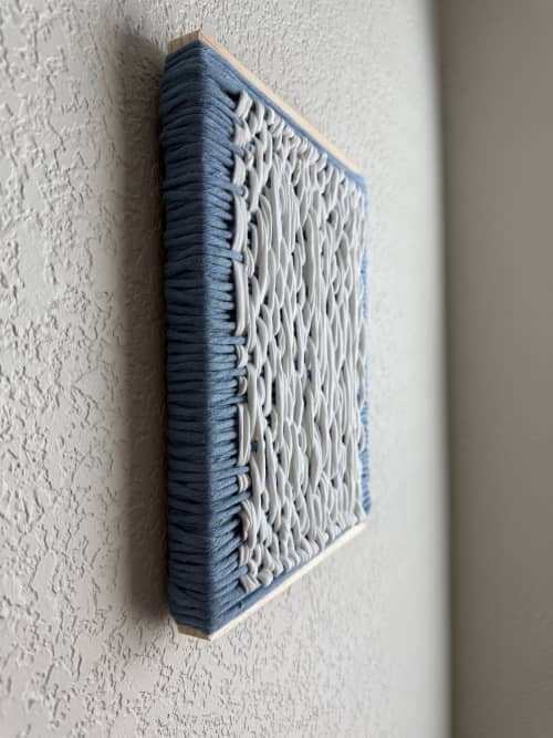 Woven Tile 9x12 - Spaced - Light Blue and White | Wall Sculpture in Wall Hangings by Mpwovenn Fiber Art by Mindy Pantuso