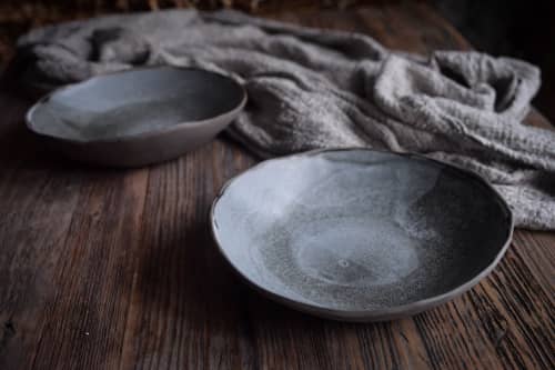 Speckled GREY on GREY  handmade shallow bowl, natural | Dinnerware by Laima Ceramics. Item made of stoneware works with minimalism & rustic style