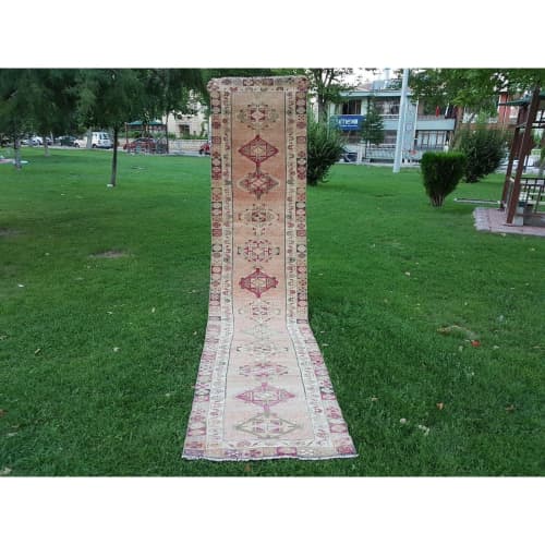 Antique Kurdish Muted Pale Rug Runner, Vintage Turkish | Runner Rug in Rugs by Vintage Pillows Store. Item made of cotton