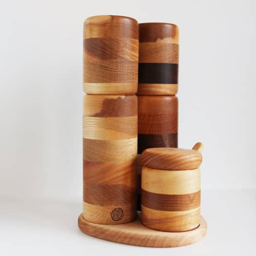 Pepper mill / salt mill / salt hand trio - cherry (birch)/oa | Vessels & Containers by Slice of wood / Tranche de bois