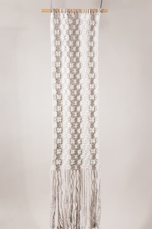 Striped Neutral Panel | Macrame Wall Hanging in Wall Hangings by Modern Macramé by Emily Katz. Item made of wood with cotton