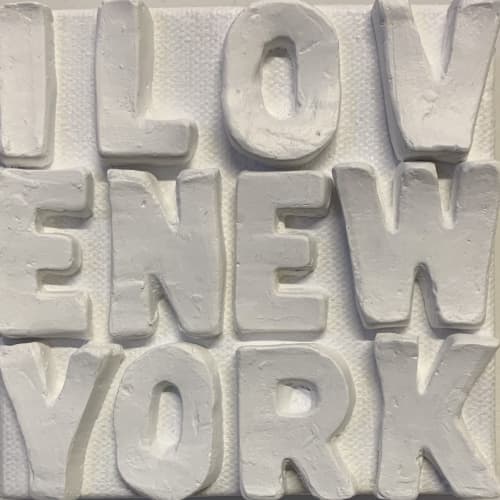 I Love New York 4"x4" | Mixed Media in Paintings by Emeline Tate. Item composed of canvas and synthetic