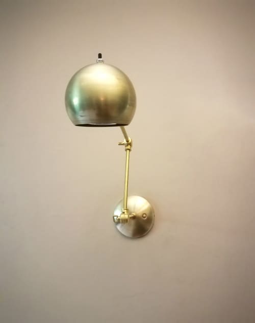 Adjustable Wall Sconce - Industrial Light -  Gold Globe | Sconces by Retro Steam Works. Item made of metal