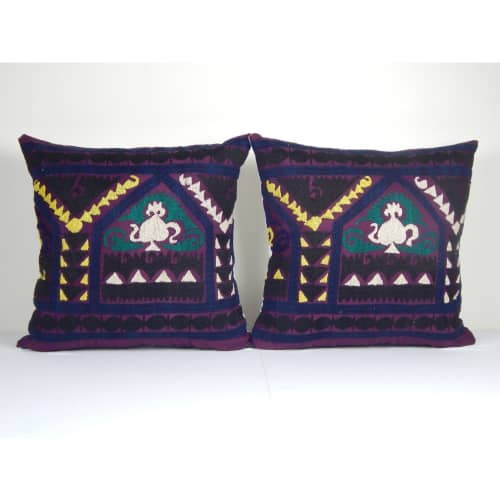 Suzani Pillow Cases Fashioned from a Vintage Suzani, Set of | Cushion in Pillows by Vintage Pillows Store
