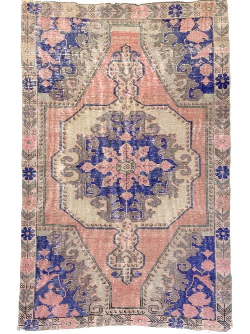 4.2 x 6.8 | Muted & Distressed Vintage Turkish Rug | Area Rug in Rugs by The Loom House. Item made of cotton with fiber