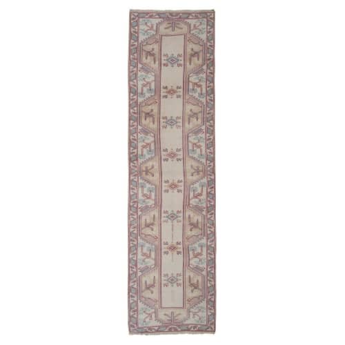 Distressed Turkish Oushak Runner Rug - Bohemian Style Carpet | Rugs by Vintage Pillows Store. Item composed of cotton & fiber