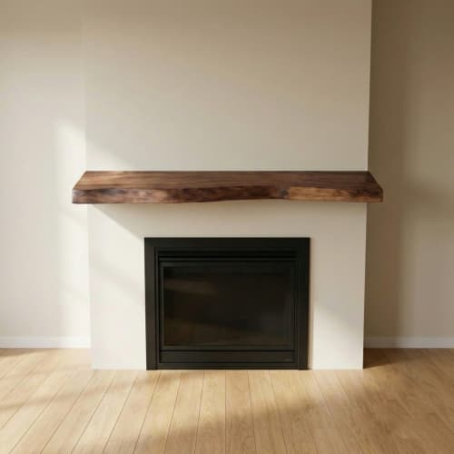 Live edge wood fireplace mantle shelf | Shelving in Storage by Ironscustomwood
