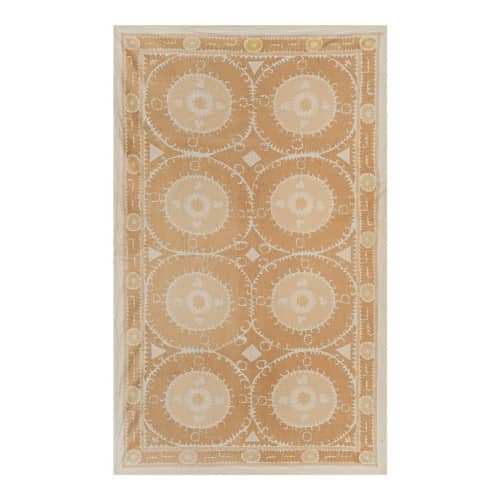 Vintage Neutral Tan Central Asian Suzani Textile, Embroidere | Tablecloth in Linens & Bedding by Vintage Pillows Store