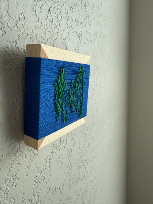 Mini Woven Tile - String Theory-  Green and Blue #2 | Wall Sculpture in Wall Hangings by Mpwovenn Fiber Art by Mindy Pantuso