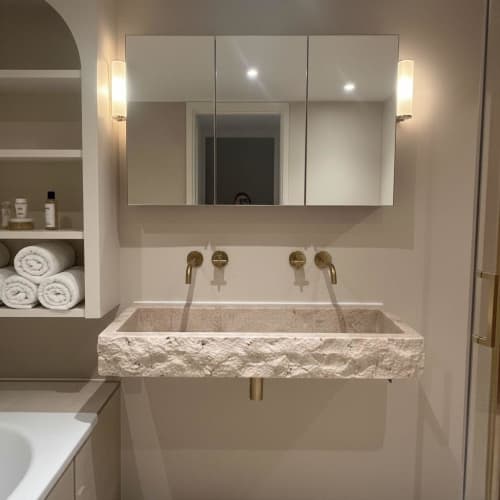 Handmade Rustic Travertine Sink: Natural Stone Bathroom Basin - ''28-40'' | Water Fixtures by AYMARBLEDESIGN LLC