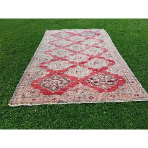 1970s Vintage Turkish Light Red Oushak Rug, Living Room Rug | Area Rug in Rugs by Vintage Pillows Store. Item composed of cotton and fiber