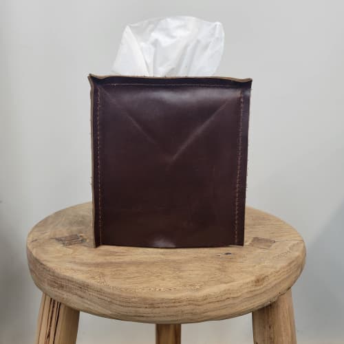 Brown Shiny Leather Single Tissue Box Cover | Toiletry in Storage by Vantage Design