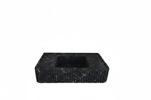 Fluted Black Nero Marquina Marble Sink | Custom Wall Mounted Vanity | Water Fixtures by Vero Marble
