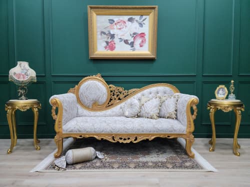 Victorian Chaise Lounge/ Aged Gold Leaf Hand Carved Frame/Tu | Couches & Sofas by Art De Vie Furniture