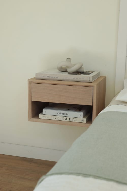 Modern Floating Nightstand | White Oak | Storage by Caleth