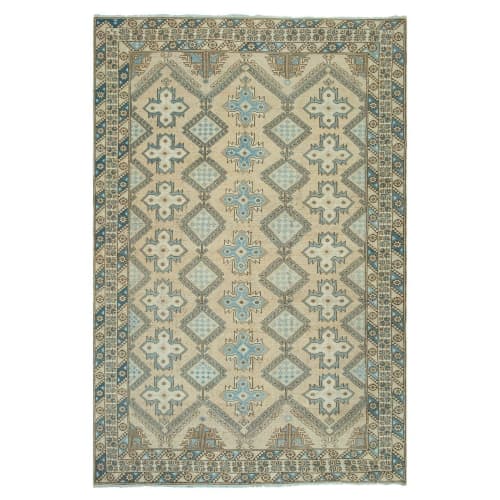 Vintage Hand Knotted Blue and Orange Color Turkish Oushak | Area Rug in Rugs by Vintage Pillows Store. Item composed of cotton & fiber
