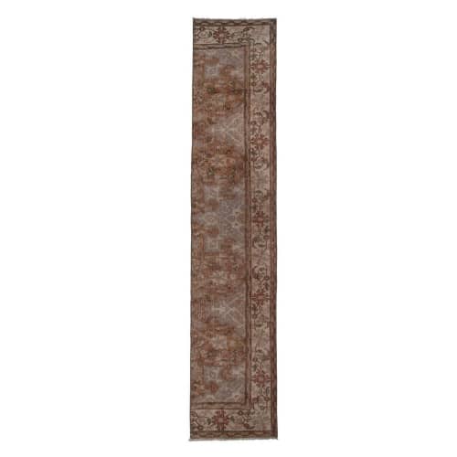 Distressed Turkish Sparta Ryg Runner with Floral Border | Runner Rug in Rugs by Vintage Pillows Store. Item composed of cotton
