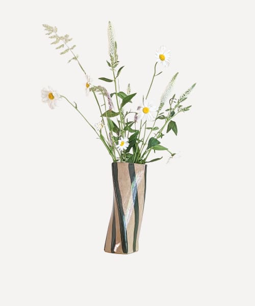 Green Stripe Twist Vase | Vases & Vessels by Rosie Gore. Item composed of ceramic