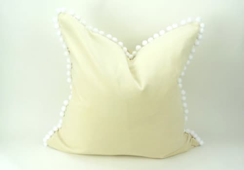 cream pom pom pillow // pom pom cushion // pom pom pillow | Pillows by Velvet Fringe